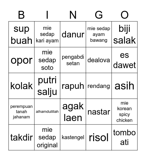 punya ador! Bingo Card