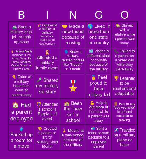 Purple Up! Bingo Card