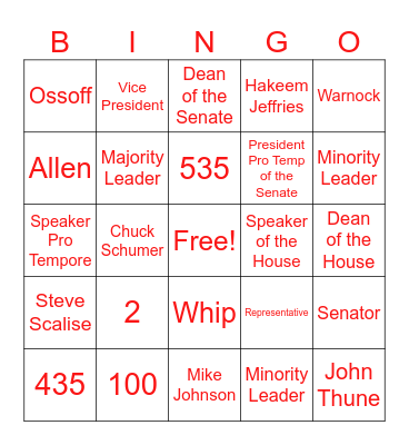 Legislative Branch Bingo Card