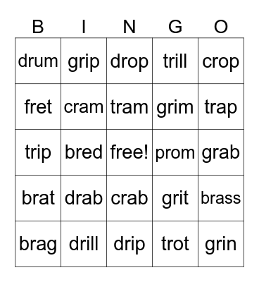 R-Blends Bingo Card
