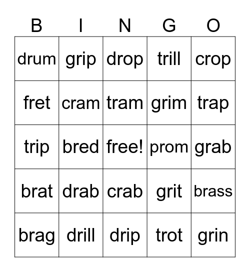 R-Blends Bingo Card