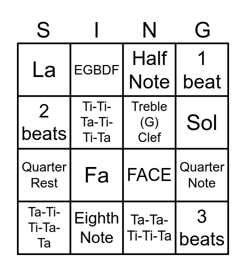 Music Theory Bingo Card