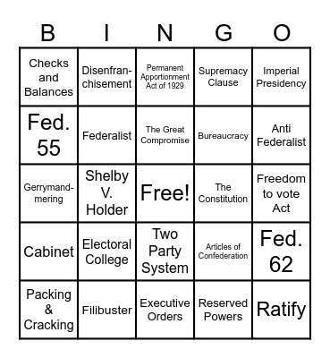 We the People Unit 4 Bingo Card