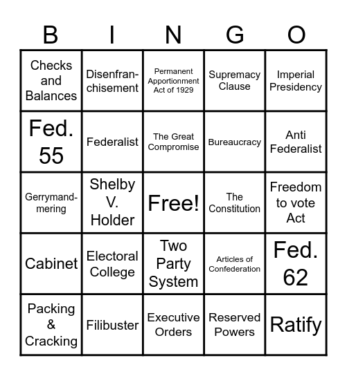 We the People Unit 4 Bingo Card