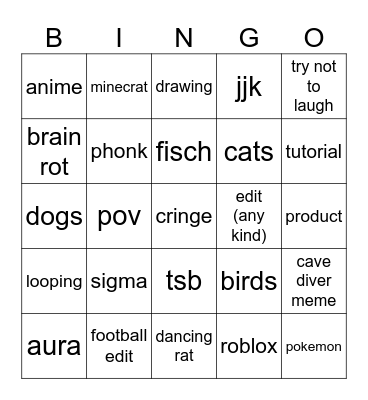 shorts bingo Card