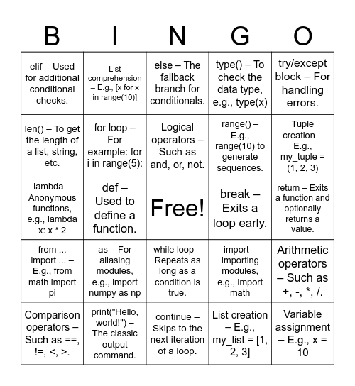 CODE VS ANIMATION Bingo Card
