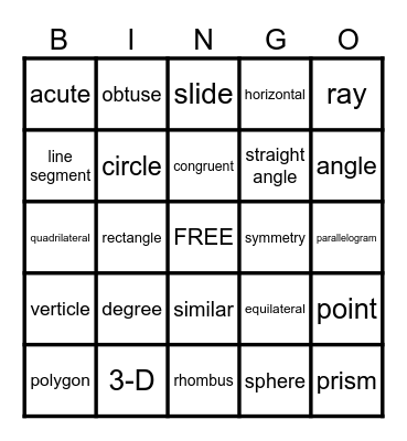 Geometry Terminology Bingo Card