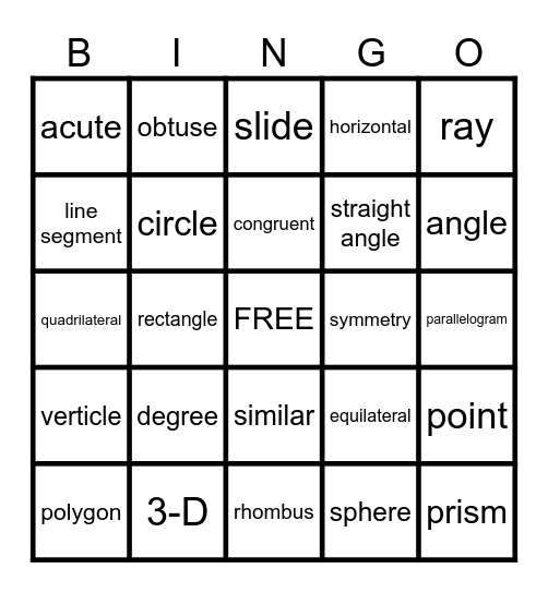 Geometry Terminology Bingo Card