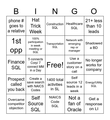 TEAM SHOL BINGO Card