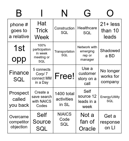 TEAM SHOL BINGO Card