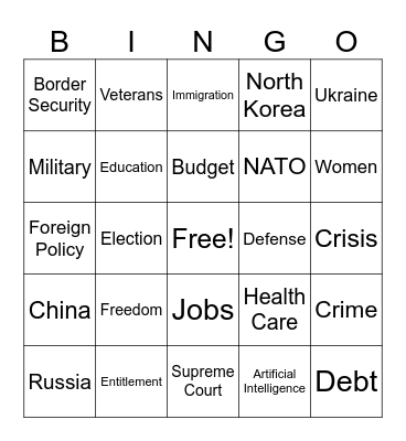 State of the Union Address Bingo Card