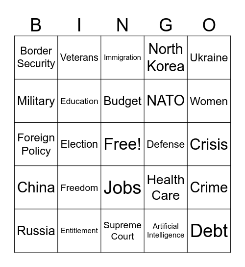 State of the Union Address Bingo Card