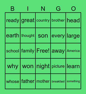 Trick Word BINGO Card