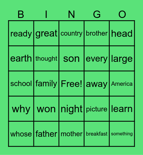 Trick Word BINGO Card