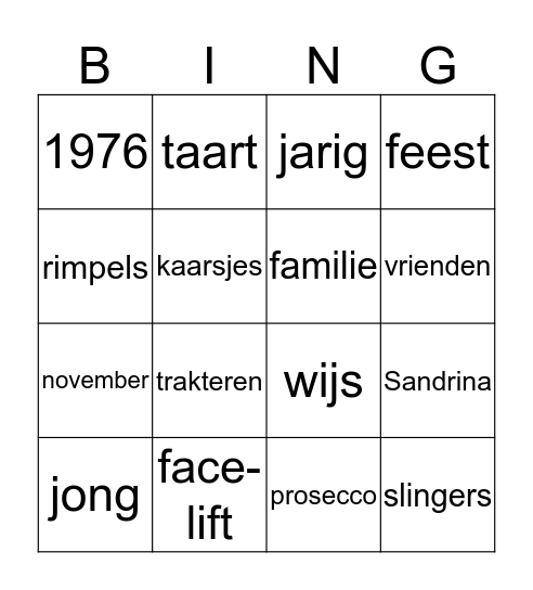 40-jaar Bingo Card