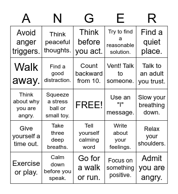 Anger Bingo Card
