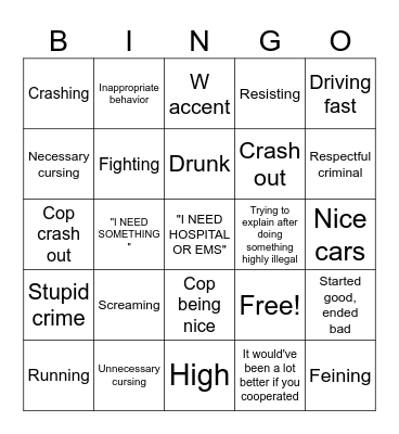 Body cam Bingo Card