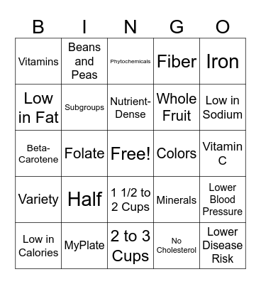 Make Half Your Plate Fruits & Vegetables Bingo Card