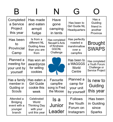 Girl Guides Bingo Card