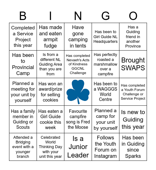 Girl Guides Bingo Card