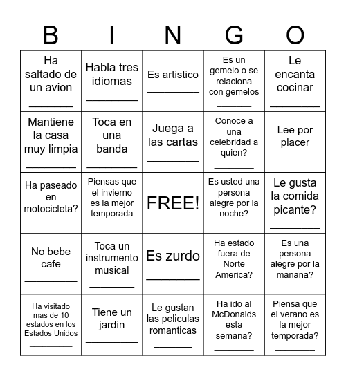 LOTERIA!!!!   Encuentra a alguien que..... Bingo Card