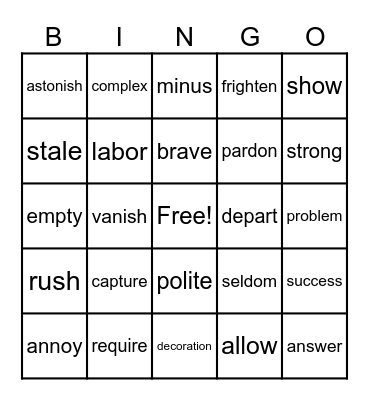 Synonym & Antonym BINGO Card