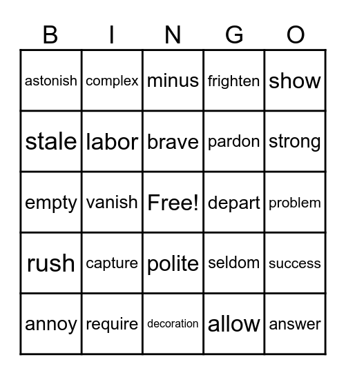 Synonym & Antonym BINGO Card