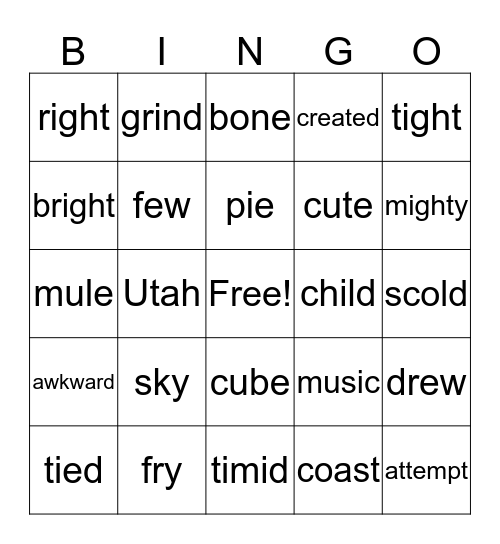 Long I and u  Bingo Card