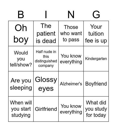 Csernus Bingo Card