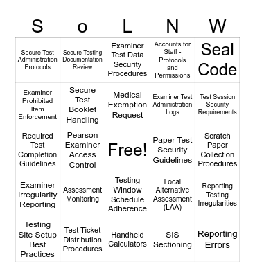 Spring Non Writing Bingo Card