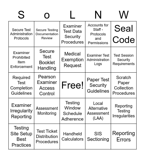 Spring Non Writing Bingo Card