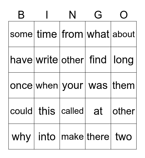 First Grade Bingo Card
