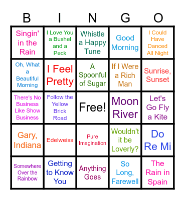 Show Tunes Bingo! Bingo Card