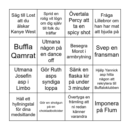 Kirbys Syndiga Bingo Card