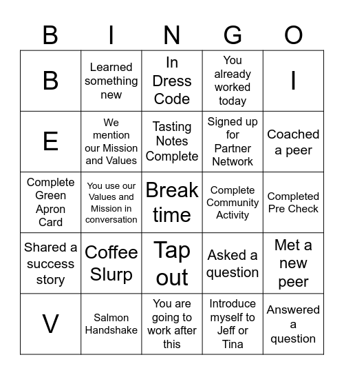 SSV Summit Bingo Card