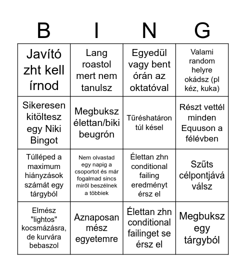Szemeszter Bingo Card