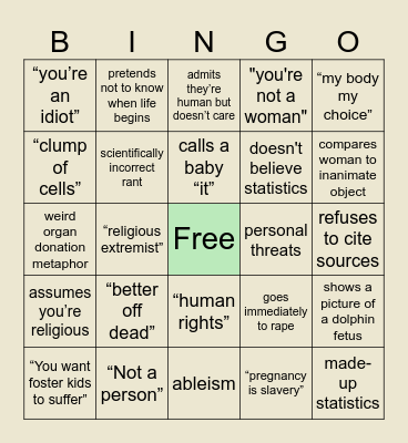 Pro-Life Debate Bingo clone Bingo Card