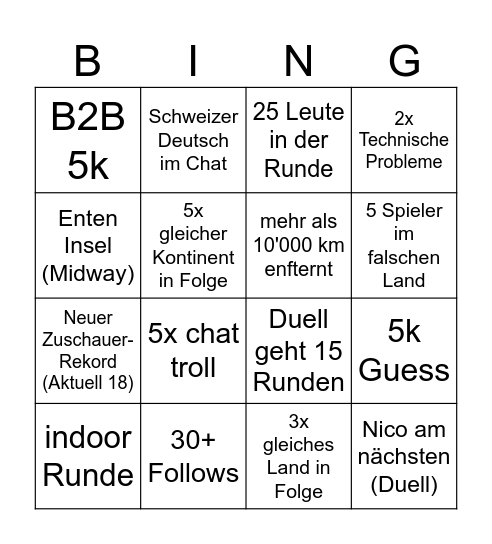 Geoguessr Community Games Bingo (Anzahl Follows wird in Euro verlost) Bingo Card