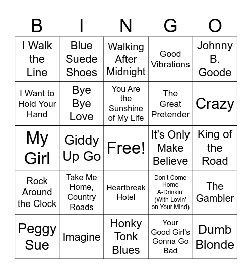 Songs We Love to Hear! Bingo Card