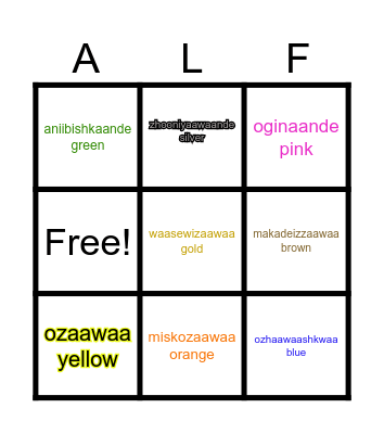COLORS IN OJIBWE Bingo Card