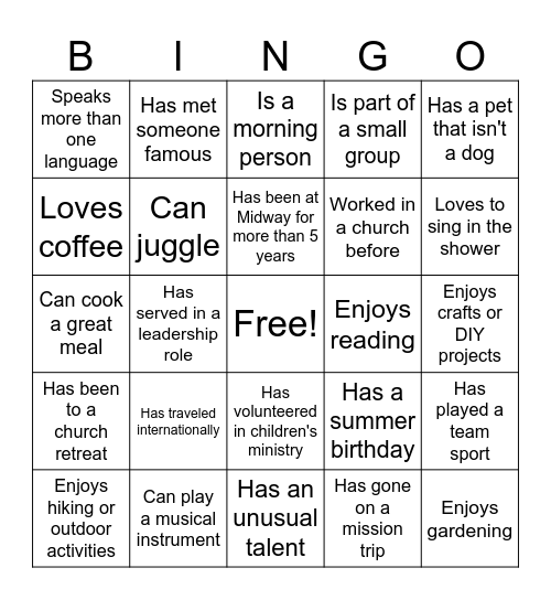 Midway Bingo Card