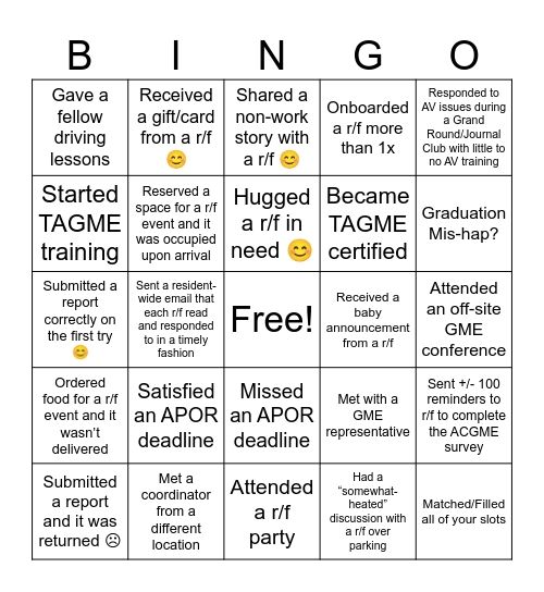 AADPRT Bingo Card