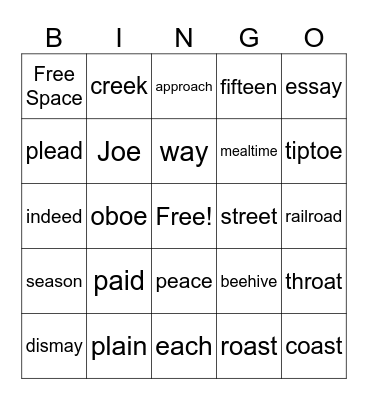 Vowel Teams Bingo Card