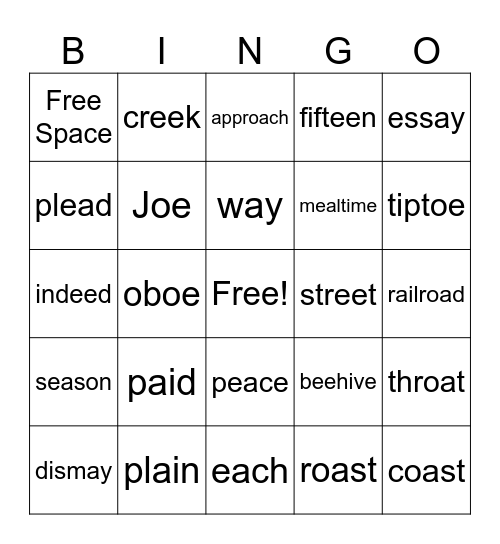 Vowel Teams Bingo Card