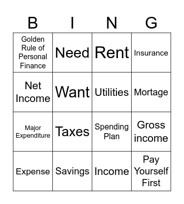 Money Management Bingo Card