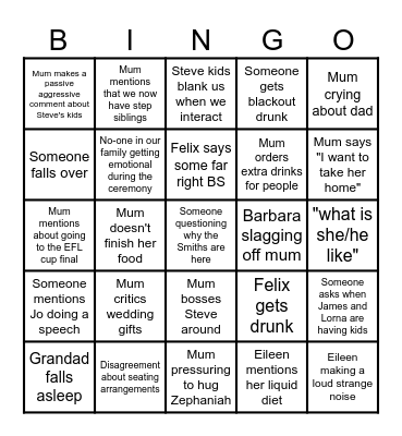 Wedding Madness Bingo Card