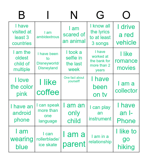 Get to know your coworkers Bingo Card