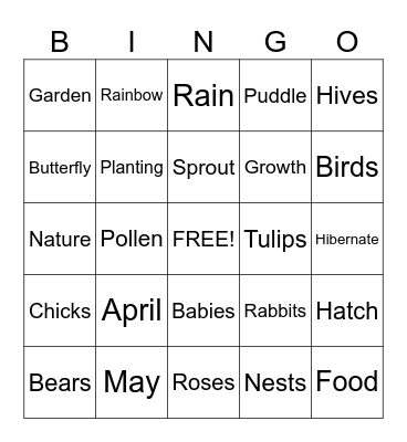 Spring Animals Bingo Card