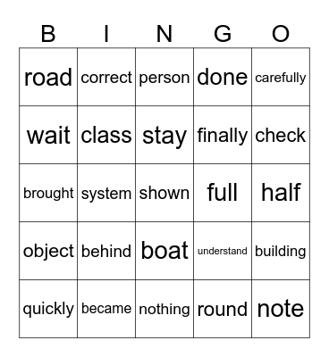 Sight Words Bingo Card