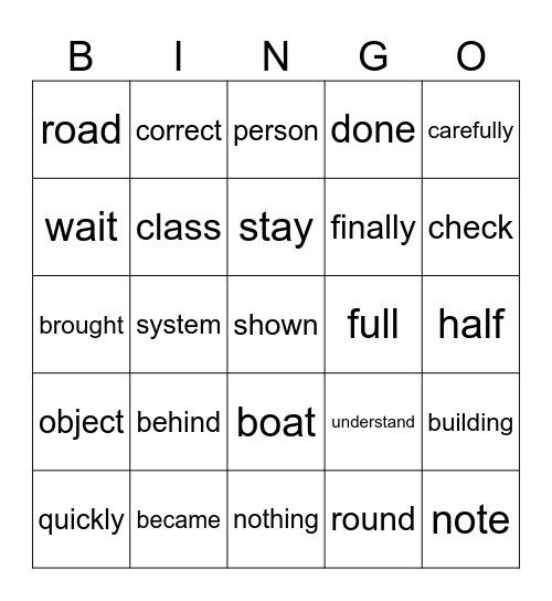 Sight Words Bingo Card